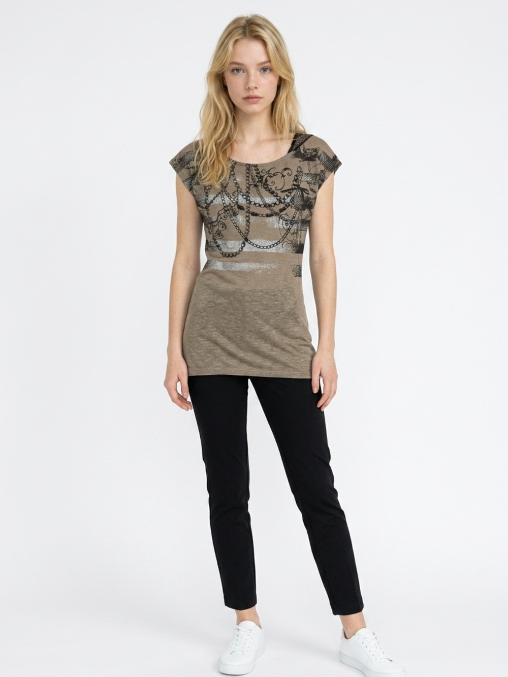 BONGO Olive and Black Cap-Sleeve Graphic Tee